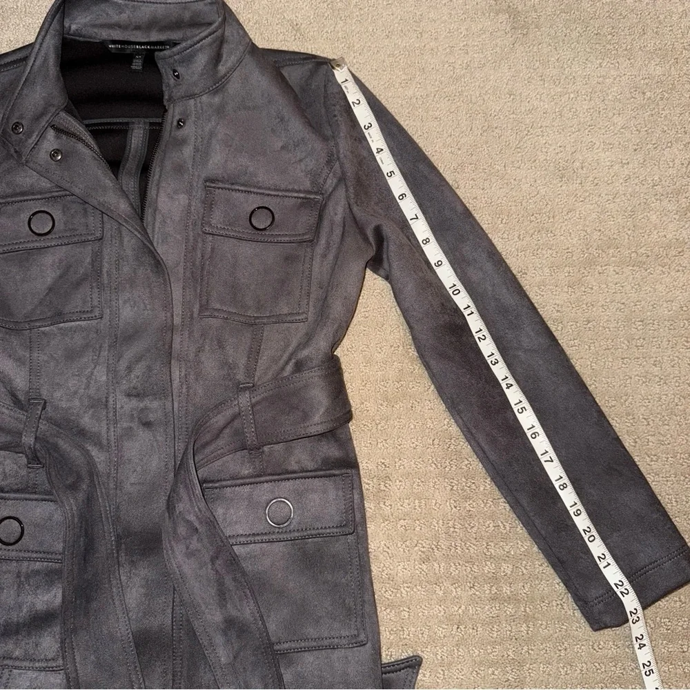White House Black Market WHBM Belted Faux Suede Jacket in Blackened Pearl XS